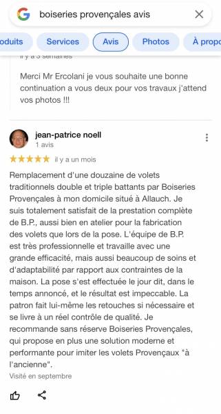 Avis Boiseries provencales