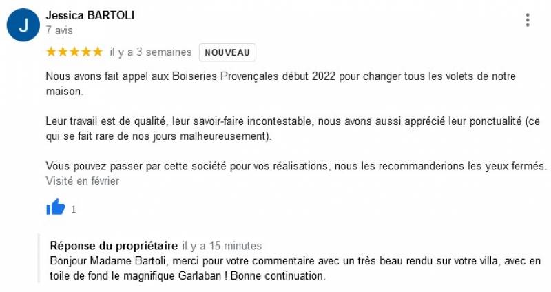 Avis volets CTBX Roquevaire proche de Beaudinard