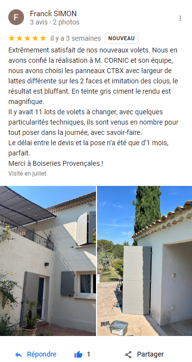 Avis remplacement volets bois provençaux