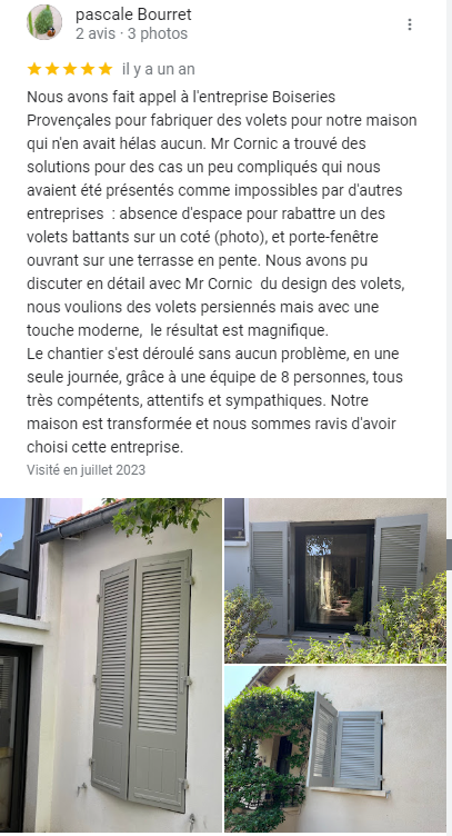Remplacement de volets persiennes par des volets avec cadre CTBX Spécial Volet pour une villa située à Hyères 83